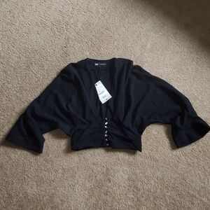 Zara Black Button-Up Crop Top Nwts